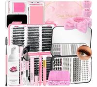 QUKLOGEN Kit fai da te per extension per ciglia, 802 pezzi, con fondo per ciglia e guarnizioni, rimozione rapida della colla, spazzola per la pulizia delle ciglia, pinzette, pennello per la pulizia