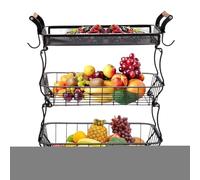 Qukoielly Cestino per la frutta, a 3 ripiani, con ganci per banane, per verdure, alimenti, snack, pane, dispensa, casa, ristorante, fattoria