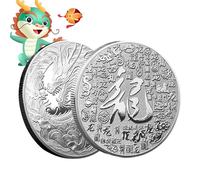 Qukoielly Monete Te del Drago,Monete a Doppia Faccia 'Anno Cinese del Drago 2024 - Moneta d'Argento d'oro 'Anno, Moneta da Collezione di Badge commemorativi per buona