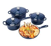 QuliMetal Set di pentole in ghisa smaltata antiaderente, 7 pentole e padelle con coperchio, pentola rotonda olandese sana per cuocere il pane a lievitazione naturale, adatta al forno fino a 260 °C o