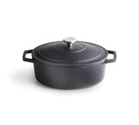 Qulinart - Casseruola in ghisa d'acciaio, forma rotonda, 28 cm, distribuzione lenta e uniforme del calore, cottura ottimale - coperchio a condensazione - nero opaco
