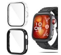 QULLOO Cover con Vetro Temperato per Huawei Watch Fit 4 Pro, Copertura Completa Custodia, PC Custodia Tocco Sensibile HD Clear Pellicola Protettiva, Nero + Trasparente