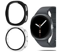 QULLOO Cover con Vetro Temperato per Samsung Galaxy Watch 8 44mm, Copertura Completa Custodia, PC Custodia Tocco Sensibile HD Clear Pellicola Protettiva, Nero + Trasparente