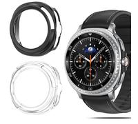QULLOO Cover con Vetro Temperato per Samsung Galaxy Watch 8 Classic 47mm, Copertura Completa Custodia, PC Custodia Tocco Sensibile HD Clear Pellicola Protettiva, Nero + Trasparente