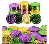 Qumenan 168 monete di plastica assortite per martedì grasso e oro, viola, verde, oro, per martedì grasso, decorazioni da tavola, accessori per feste