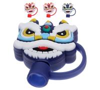 QUMIIRITY Coperture in Silicone per Cannucce 8mm, Tappi Antipolvere Riutilizzabili Decorazione Testa di Leone, Set da 4 Pezzi per Protezione Cannucce in Vetro e Acciaio Inox, per Attività