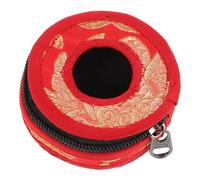 QUMIIRITY Custodia in Cotone Per Piatti Da Dito Tingsha Cerniera, Porta Campanello Piccolo Da 7,5 Cm Decori Rossi, Borsa Pratica e Trasportabile Per Strumenti a Percussione Manuale