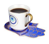 QUMIIRITY Tazzine da Caffè in Ceramica con Piattino Occhio Turco Blu Tazza Espresso e Tè Leggera e Portatile per Uso Domestico e Servizio Ospiti