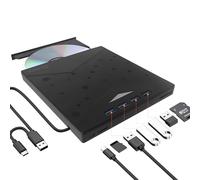 QUMOX Masterizzatore Esterno CD/DVD USB 3.0 con Hub 8-in-1, 4 Porte USB, Lettori Schede SD/TF, Ultra Sottile per PC/Mac/Linux, RGB
