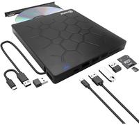 QUMOX Masterizzatore Esterno DVD/CD USB 3.0, Lettore CD/DVD con 4 Porte USB e Lettore Schede TF/SD, Compatibile con Windows/Mac/Linux