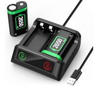 QUMOX Pacchi batteria ricaricabili 2x2650mAh a ricarica rapida con caricabatterie per controller wireless Xbox One/Xbox Series X|S Xbox One S/Xbox One X/One Elite, protezione intelligente e duratura
