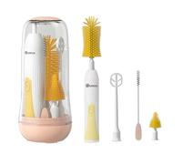 QUMOX Set di spazzole per biberon elettrico, kit di pulizia ricaricabile da 6 in 1 con custodia di conservazione-detergente per bottiglie di ricarica USB portatile con più teste di spazzole (giallo)
