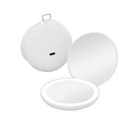 QUMOX Specchietto LED Compatto con Anello da Appendere, Specchio Trucco Tascabile Ricaricabile con Luce, Specchio 1X e 2X, 3 Modalità di Luce, Luminosità Regolabile, Type-C,Portatile per Borsa Viaggio