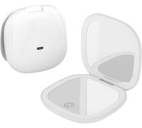 QUMOX Specchio Trucco 10X con Luce - Specchio da Viaggio Ricaricabile con LED, 3 Modalità di Luce, Touch Dimmerabile, USB-C - Bianco
