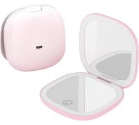 QUMOX Specchio Trucco 5X con Luce - Specchio da Viaggio Ricaricabile con LED, 3 Modalità di Luce, Touch Dimmerabile, USB-C - Rosa
