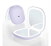 QUMOX Specchio Trucco Compatto Illuminato 5X Ingrandimento, Specchio da Viaggio Ricaricabile con Luce LED, 3 Modalità di Colore, Luminosità Regolabile Touch, Specchio Cosmetico Portatile USB-C, Viola