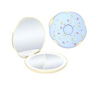 QUMOX Specchio Trucco Compatto LED, Specchietto Tascabile a Forma di Ciambella con Luce, Specchio 1X e 2X Ingrandente, 3 Modalità di Luce, Luminosità Regolabile, Ricaricabile Type-C da Borsa, Blu