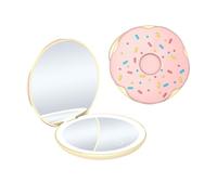 QUMOX Specchio Trucco Compatto LED, Specchietto Tascabile a Forma di Ciambella con Luce, Specchio 1X e 2X Ingrandente, 3 Modalità di Luce, Luminosità Regolabile, Ricaricabile Type-C da Borsa, Rosa