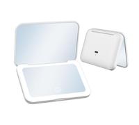 QUMOX Specchio Trucco LED Ricaricabile Compatto, Specchio Pieghevole da Viaggio con Ingrandimento 1X e 2X, 3 Tonalità di Luce, Luminosità Regolabile, Sensore Touch, Ricarica USB Type-C