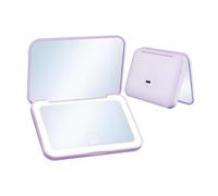 QUMOX Specchio Trucco LED Ricaricabile Compatto, Specchio Pieghevole da Viaggio con Ingrandimento 1X e 2X, 3 Tonalità di Luce, Luminosità Regolabile, Sensore Touch, Ricarica USB Type-C