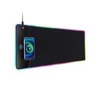 QUMOX Tappetino Mouse RGB con Ricarica Wireless 15W, 10 Modalità LED, 800x300mm, Base Antiscivolo per PC, Gaming, Scrivania