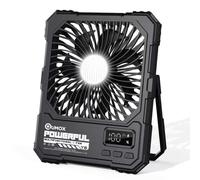 QUMOX Ventilatore da Campeggio Ricaricabile 20000mAh con Luce LED, Telecomando, 100 Livelli di Velocità, Timer 2/4/6H, Gancio e Supporto, Ventilatore Portatile per Tenda, Viaggio, Casa (Nero)