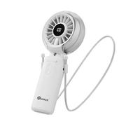 QUMOX Ventilatore Portatile con Nebulizzatore, Mini USB Ricaricabile Pieghevole con Display Batteria Digitale, 3 Velocità, Ventilatore da Mano e da Tavolo per Ufficio, Viaggio,Spiaggia Estate (Bianco)