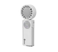 QUMOX Ventilatore Portatile con Raffreddamento a Contatto, Ventilatore Ricaricabile USB-C 100 Velocità con Piastra Fredda, Batteria 6000mAh, Display Digitale Pieghevole da Mano e da Scrivania (Bianco)