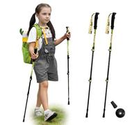 Qunature Bastoni da trekking per bambini, 2 pezzi, 51-100 cm, regolabili, in alluminio 6061, ultraleggeri, con cappuccio in gomma e piastra per fango, verde oliva
