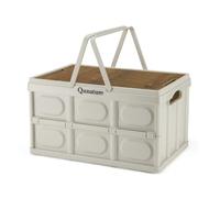 Qunature Scatola Portaoggetti da Campeggio Pieghevole, Scatola di Stoccaggio con Copertura in Legno, Organizer per Armadio, Casa, Bagagliaio Auto, Viaggio, Campeggio, Picnic, 55L