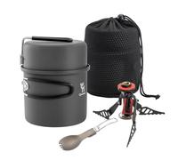 Qunature Set di Pentole da Campeggio 1,1L, Gavetta Campeggio Fornello da Picnic con Posate e Manico Pieghevole Portatile, Antiscottatura e Antiruggine, per Viaggiare Trekking Escursionismo