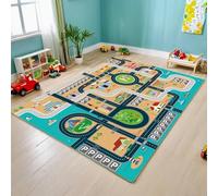 QUNKAKU tappeto gioco da strada, tappeto per macchinine, a pelo corto e lavabile, tappeto da strada per bambini ideale per la cameretta di bambini e bambine(80×120cm)
