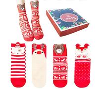 Qunkun 4 paia di calzini natalizi in cotone da donna, regalo di Natale, simpatici motivi animali,calzini per la casa natale ornamento Natale regalo di Capodanno, a, Taglia unica