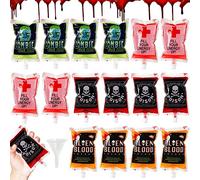 Qunkun Sacchetto per la donazione di sangue di Halloween, 10/16 sacchetti per dispenser di sangue, decorazione per feste di Halloween, con clip a spruzzo, per Halloween, cosplay di zombie, 16 pezzi