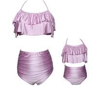 Qunlei completo Bikini per Mamma e Figlia costume da bagno due pezzi a vita alta
