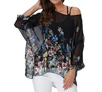 Qunsia Camicetta da donna in chiffon, caftano, poncho, tunica, top coprente, Z-4326, taglia unica