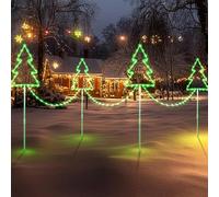 Quntis 4 Pack Luci Natale Sentiero Forma Albero di Natale 160 LED con Timer 8 Modi IP65 Impermeabile Luci Natale Decorazione per il Giardino Sentiero Patio Prato, Verde