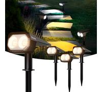 Quntis 4 Pezzi Faretti Solari a 26 LEDs da Esterno, 6 Modalità Luce Solare da Giardino 3 Colore e Ricarica USB-C, Lampade Solari da giardino IP65 Impermeabile per Cortile Alberi Patio Terra