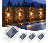 Quntis Confezione da 4 luci solari bianche calde, effetto luce a 360°, luci da parete per esterni, accensione/spegnimento automatico, IP44, impermeabili, wireless, luci di sicurezza da giardino