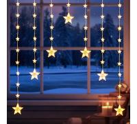 Quntis Luci Natale Batteria 74 LEDs 1,5M Tenda Luminosa Stella 8 Modalità IP44 Catene Luminose Interno Esterno Bianche Calde a 4 Colori Luce Decorative per Finestra Festa Matrimonio