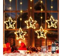 Quntis Luci Natale Finestra, 94 LED Stelle Luminose Natale con Renna 8 Modalità con Timer Tenda Luminosa Stelle Impermeabile Tenda Luci Natale per Esterno Interno Deco Porta Scala Festa, Bianco Caldo