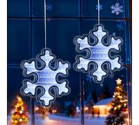 Quntis Luci Natale Finestre 2 Pezzi, 104 LED Fiocchi di Neve Luminosi da Appendere con Timer 3D Infinity Mirror Tenda Luci Natale Batteria Decorazioni Natalizie Luminose per Finestre, Bianco Freddo