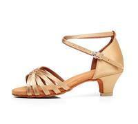 QUNUNOIRE-Scarpa da Ballo, Scarpe da Ballo Latino Morbide e Comode per Bambina con Tacco 4cm Beige 32 EU