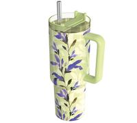 Quokka, Bicchiere Termico 1200 ml con Cannuccia con Decorazione Floreale Matcha