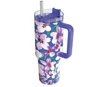 Quokka, Bicchiere Termico 1200 ml con Cannuccia con Motivo Floreale, Viola