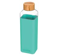 Quokka, Bottiglia Quadrata 700 ml con Tappo a Vite in Bambù, Turchese