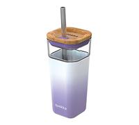 Quokka Liquid Cube - Lilac Gradient 540 ml | Bicchiere in vetro con cannuccia in acciaio |
