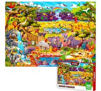 QUOKKA Puzzle 100 pezzi per bambini dai 6 ai 7 agli 8 anni in poi - Gioco di apprendimento animali safari per ragazzi e ragazze - Set dettagliato di animali safari per bambini 8, 9, 10 anni e