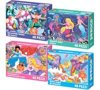 QUOKKA Puzzle Bambini 3 4 5 Anni - 4x48 Pezzi Puzzle Principessa Sirena Unicorno Giochi 4 Anni Bambina - Giocattoli Regalo Educativo per Ragazzi e Ragazze dai 3 ai 8