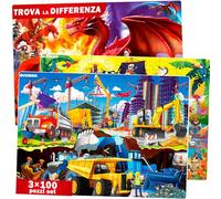 QUOKKA Puzzle Bambini 4 5 6 Anni - 3x100 Pezzi Puzzle da Pavimento Bambini 6 7 Anni - Giocattolo con Pirati Costruzioni e Animali - Gioco Educativo Regalo per Ragazzi e Ragazze dai 4 ai 9